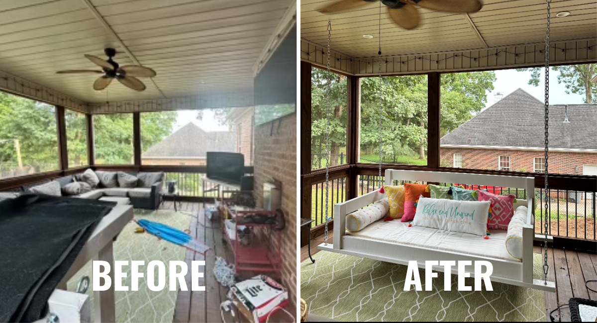 Front Porch Swing Installation Before & After