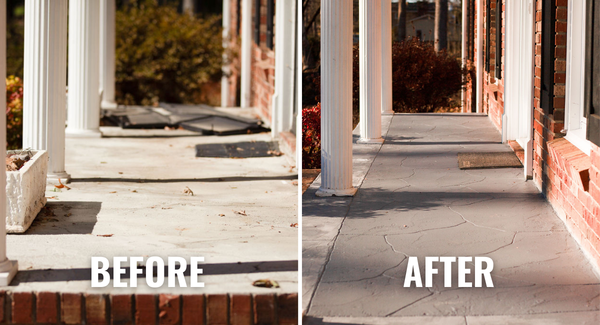 Before and After Pictures of a Resurfaced Front Porch