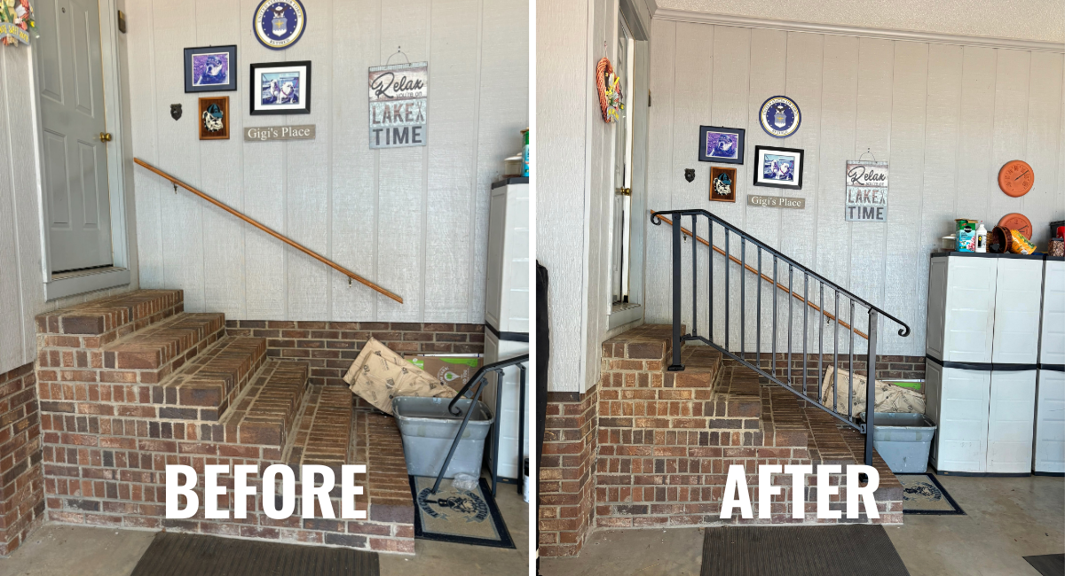 Stair Railing Installment Before and After Picture